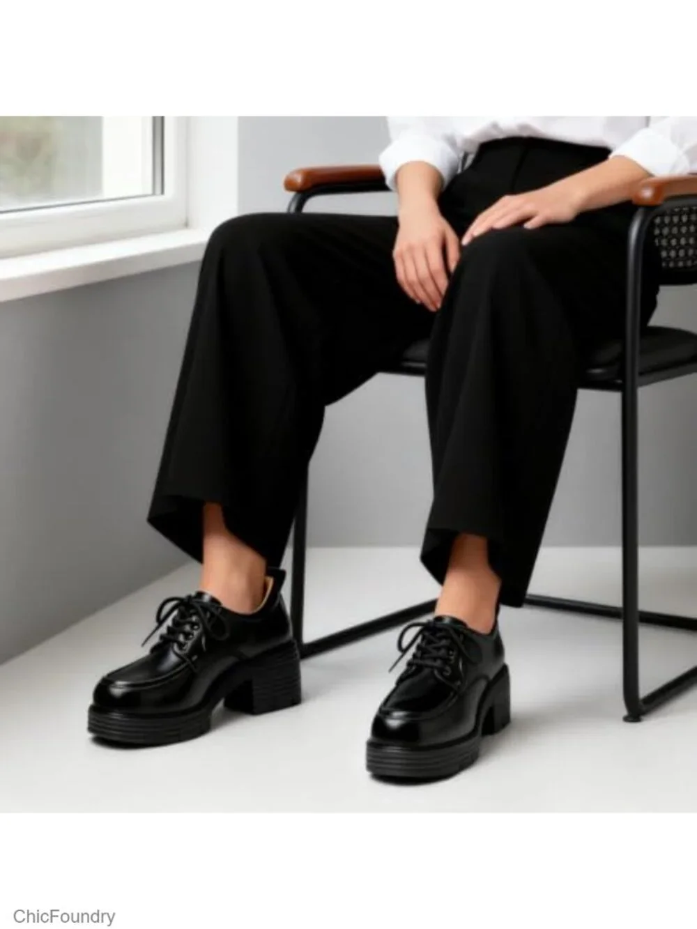Women's Chunky Platform Oxford Shoes Faux Leather Lace-Up Comfort